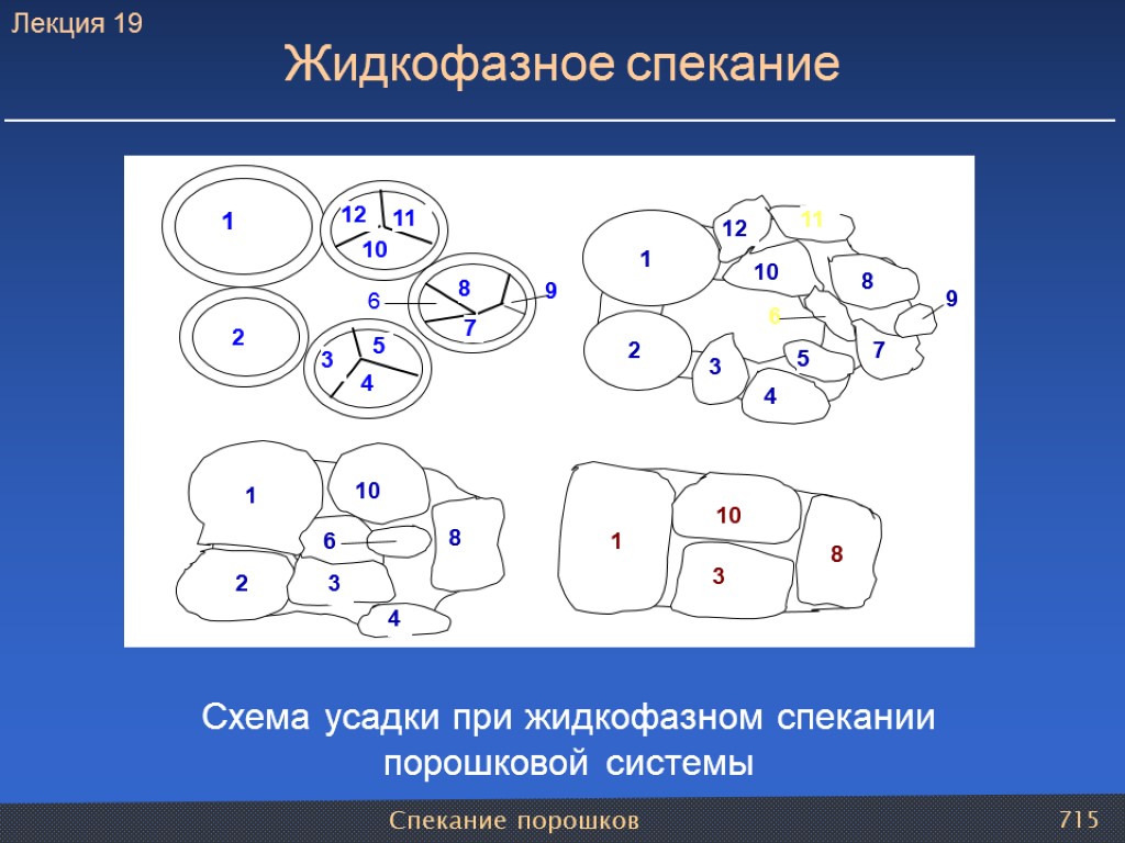 Спекание порошков 715 Схема усадки при жидкофазном спекании порошковой системы Жидкофазное спекание Лекция 19